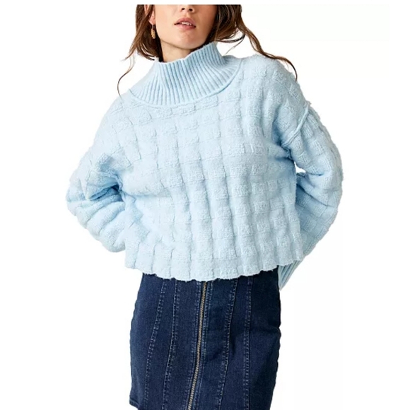 We The Free Sweaters - We The Free Soul Surfer Sky Blue Textured Mock Neck Women's Sweater S